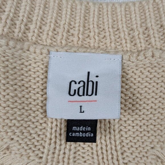 Cabi Long Sleeve Cropped Cable Knit Cream Sweater Size Large - Picture 5 of 7
